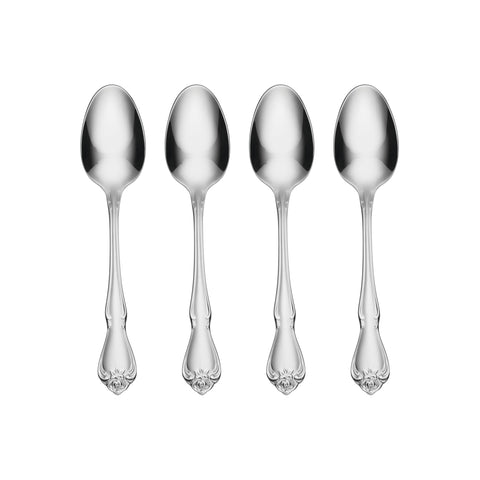 Oneida True Rose teaspoons with mirror finish for elegant daily dining.