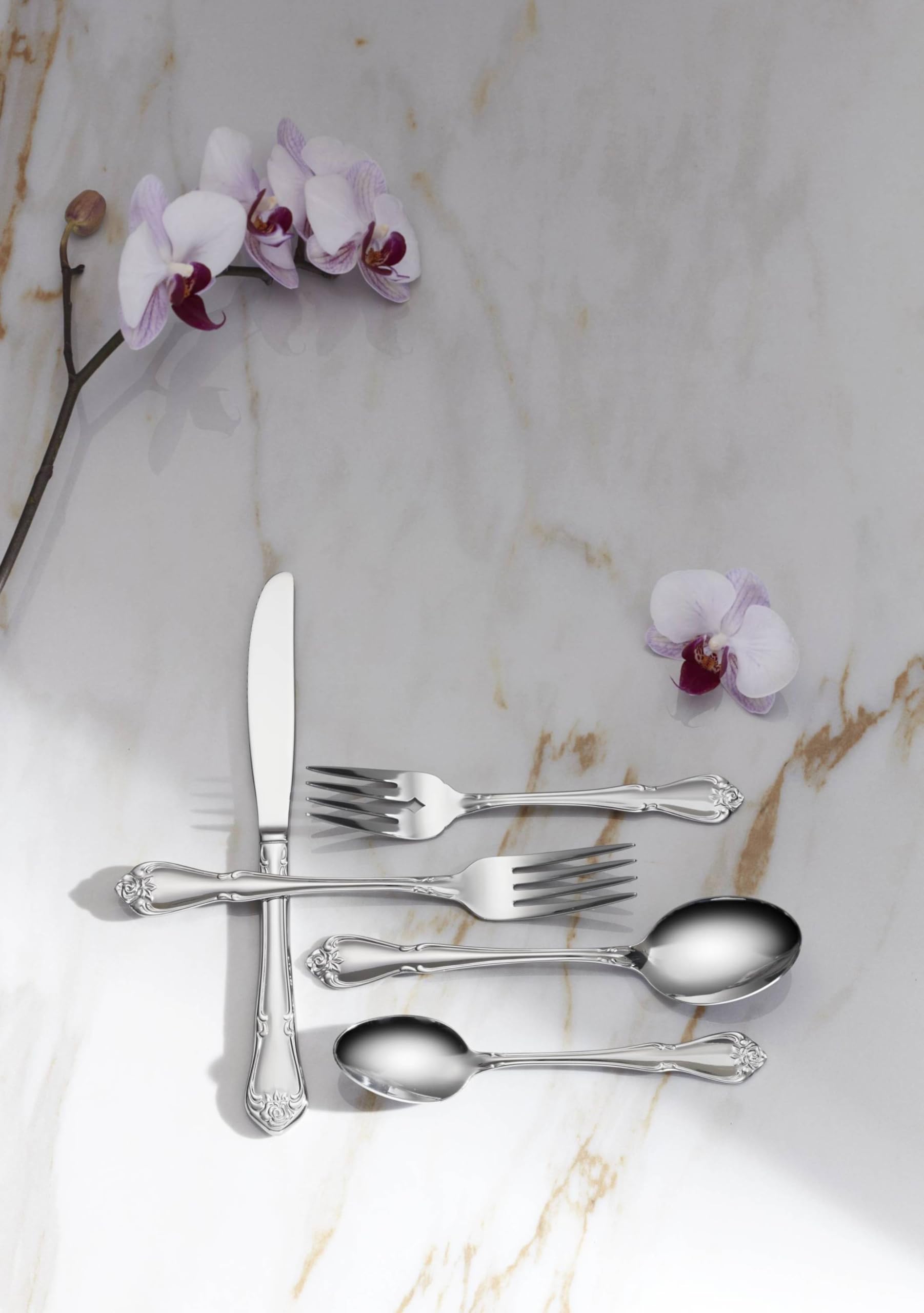 Oneida True Rose vintage-inspired design adds timeless charm to table.