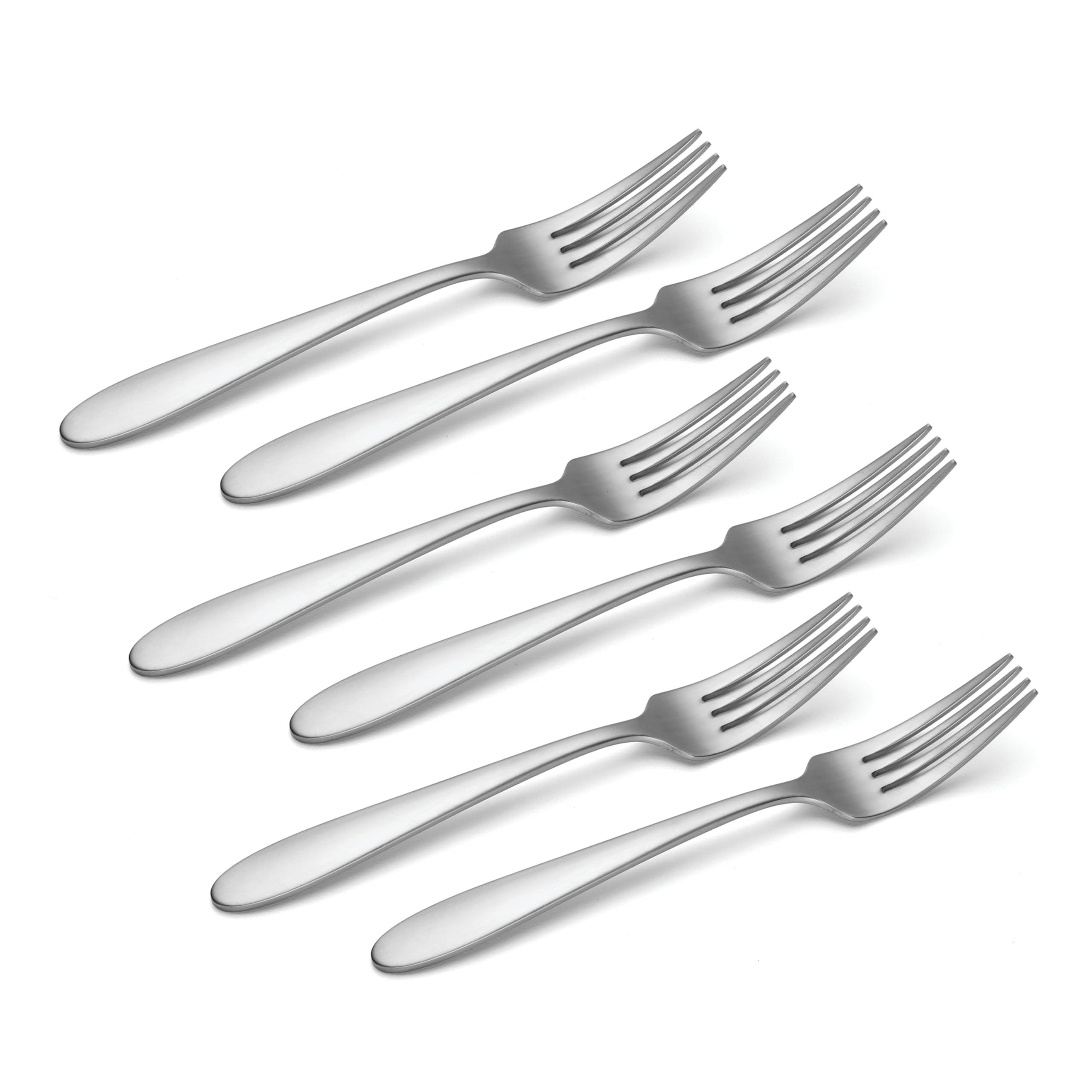 Close-up of Oneida Vale salad forks showing satin finish and durable 18/0 stainless steel.