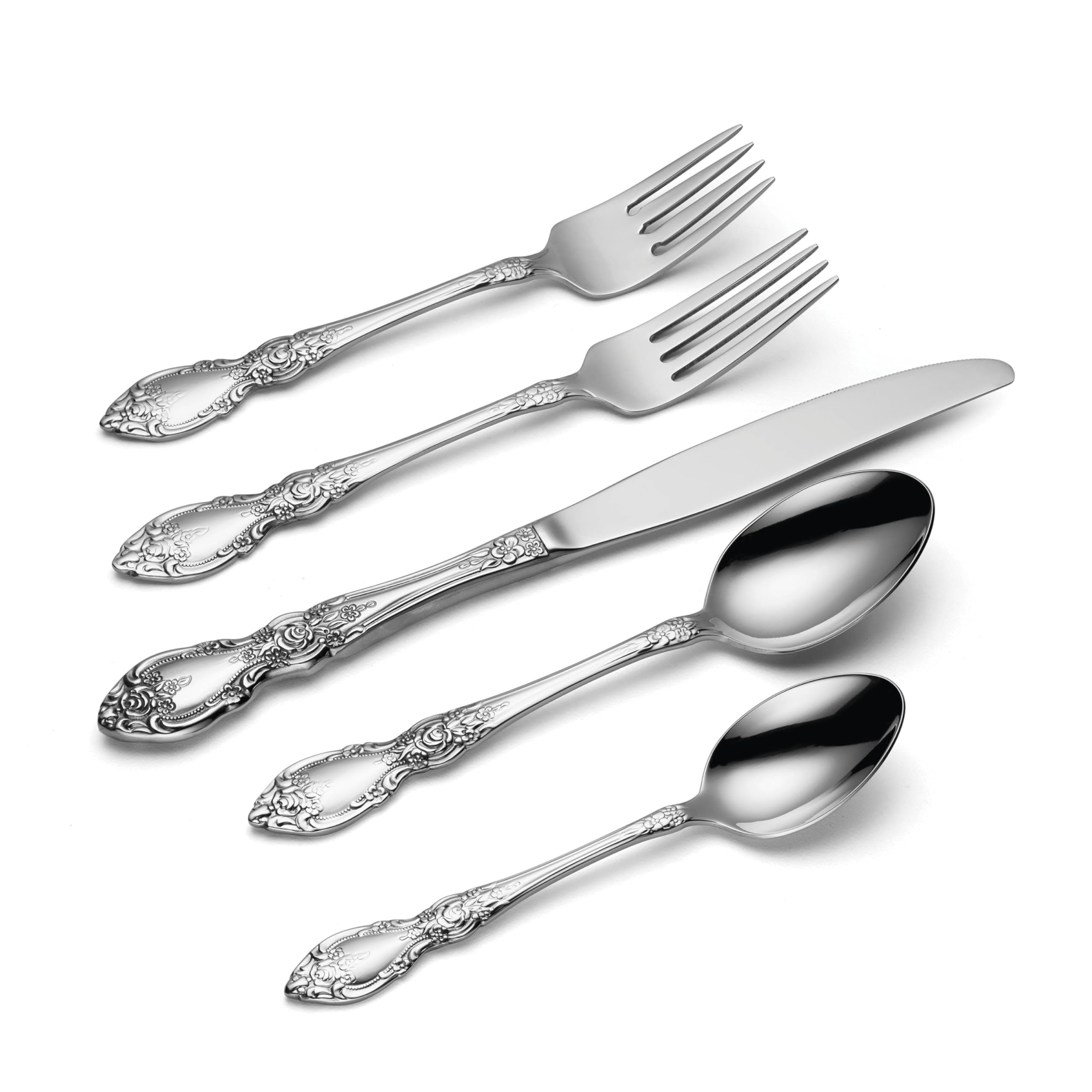 Oneida Wordsworth flower-handled close-up highlighting decorative handles and romantic ambiance.