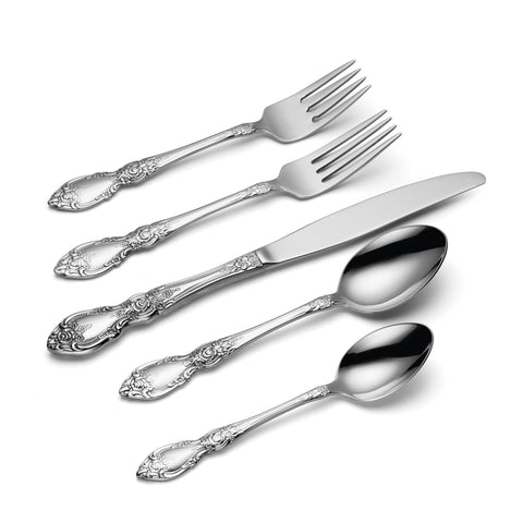 Oneida Wordsworth flower-handled close-up highlighting decorative handles and romantic ambiance.
