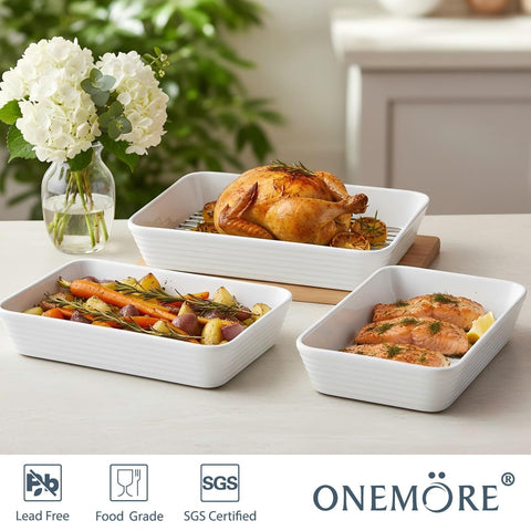 ONEMORE large rectangular baking dish with rack for crispy roasts.