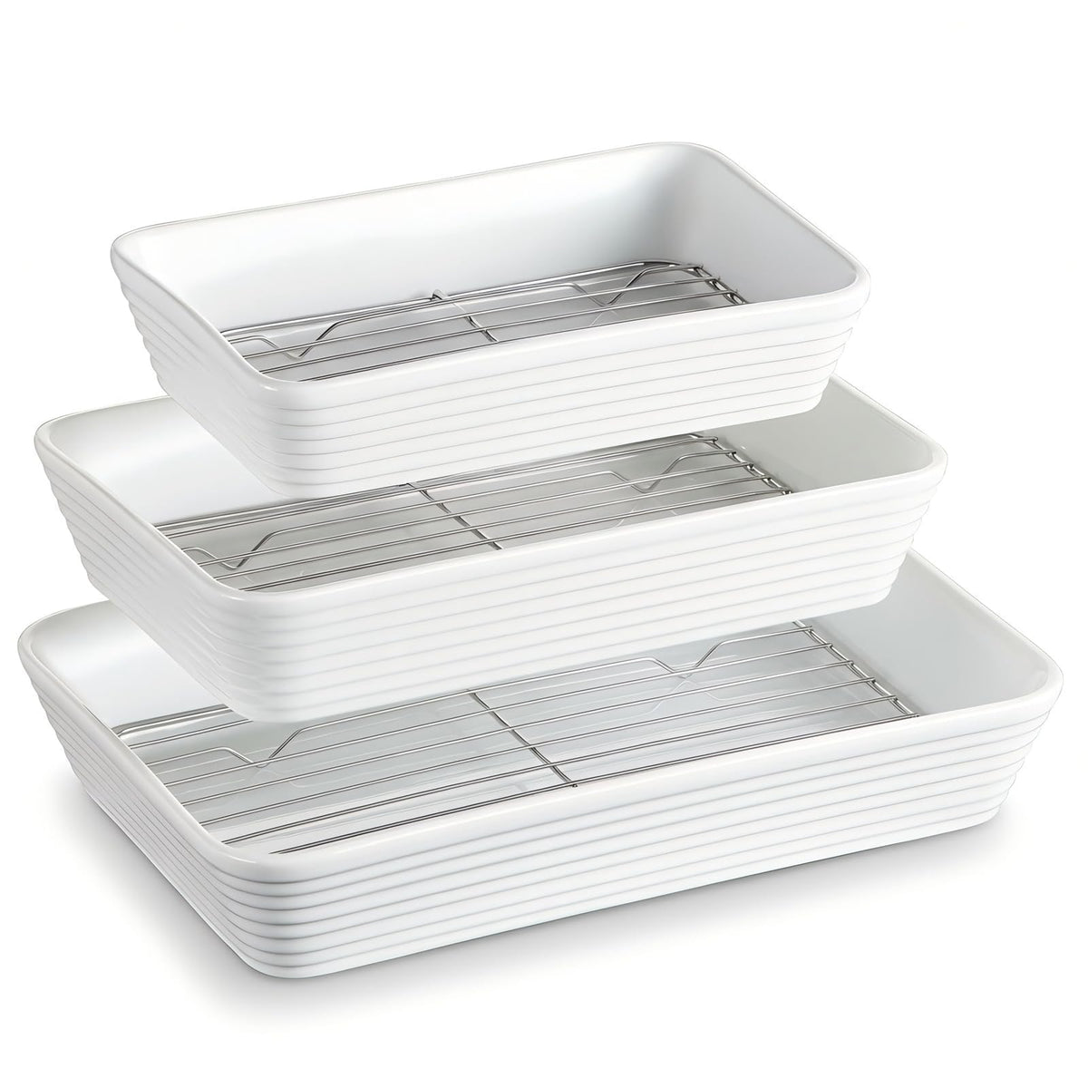 ONEMORE three-piece baking dishes set for versatile oven cooking and serving.