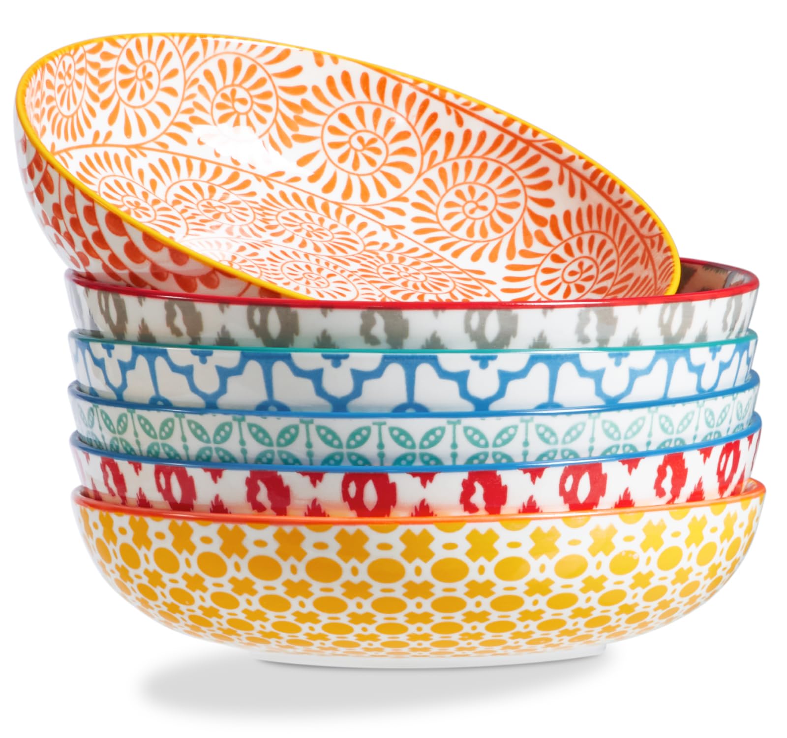 ONEMORE Colorful Pasta Bowls set6, vibrant display for family dinners and hearty servings.