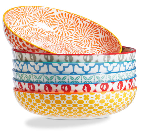 ONEMORE Colorful Pasta Bowls set6, vibrant display for family dinners and hearty servings.