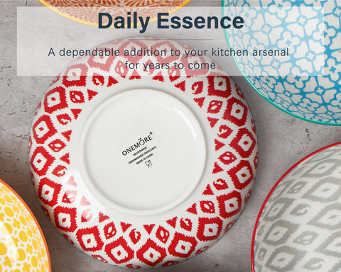 ONEMORE Stackable ceramic bowls saving kitchen space in a neat stack.