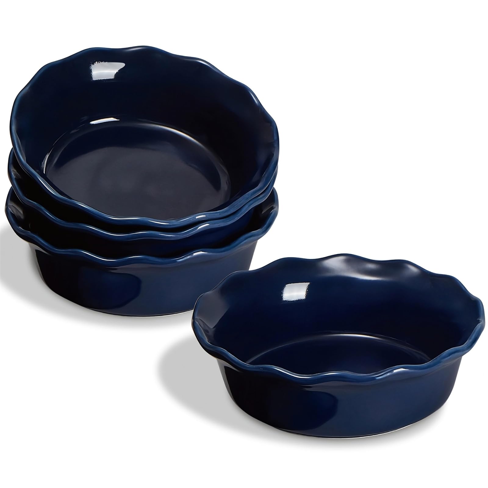 ONEMORE Pie Pans blue glaze outer view highlighting oven-safe ceramic baking.