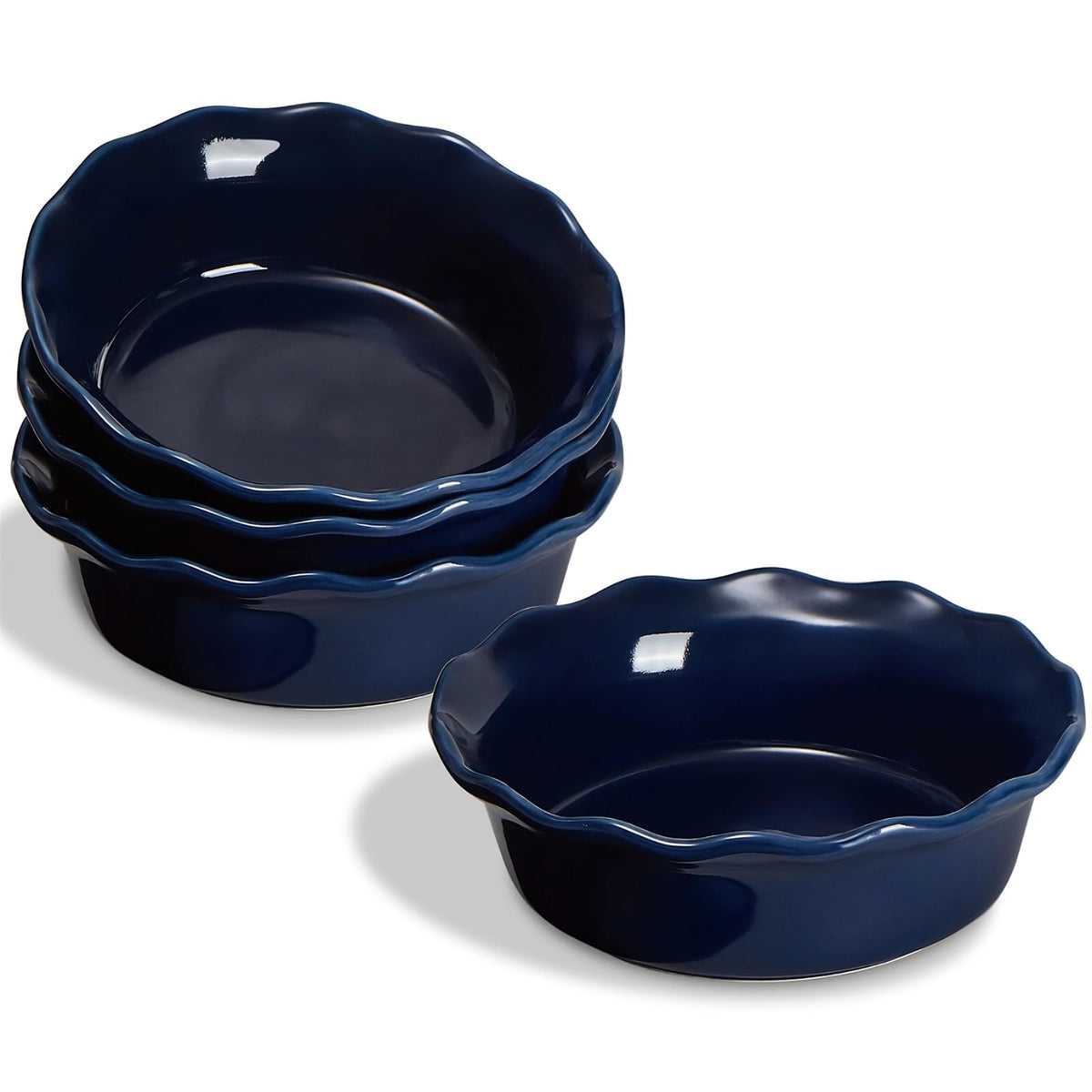 ONEMORE Pie Pans blue glaze outer view highlighting oven-safe ceramic baking.