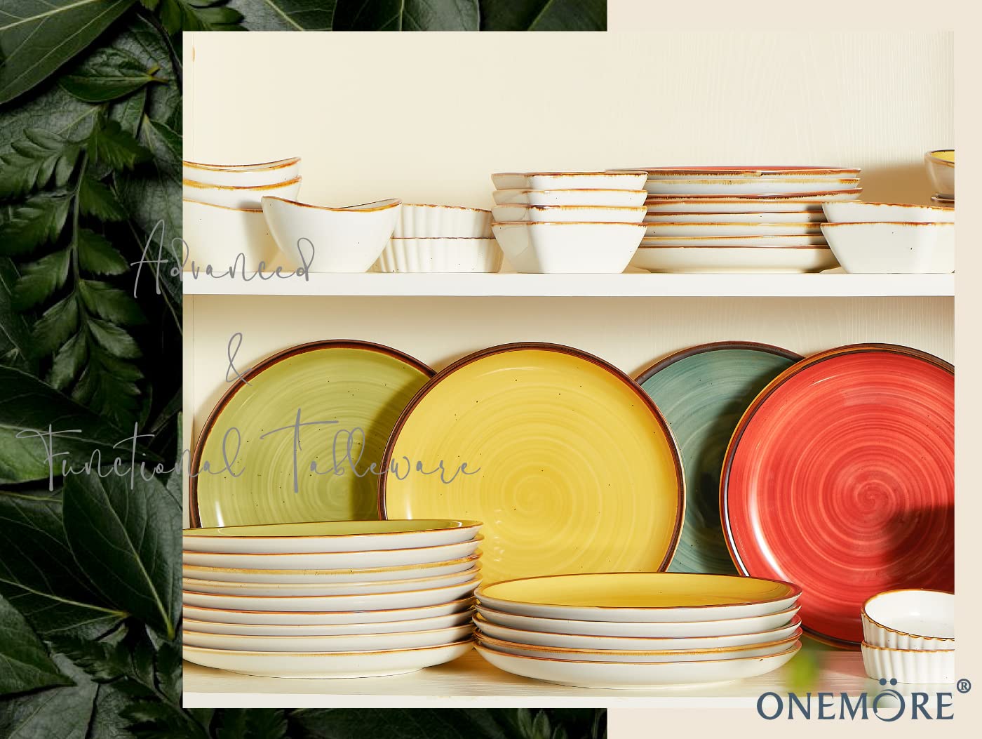 ONEMORE stackable porcelain plates for easy storage