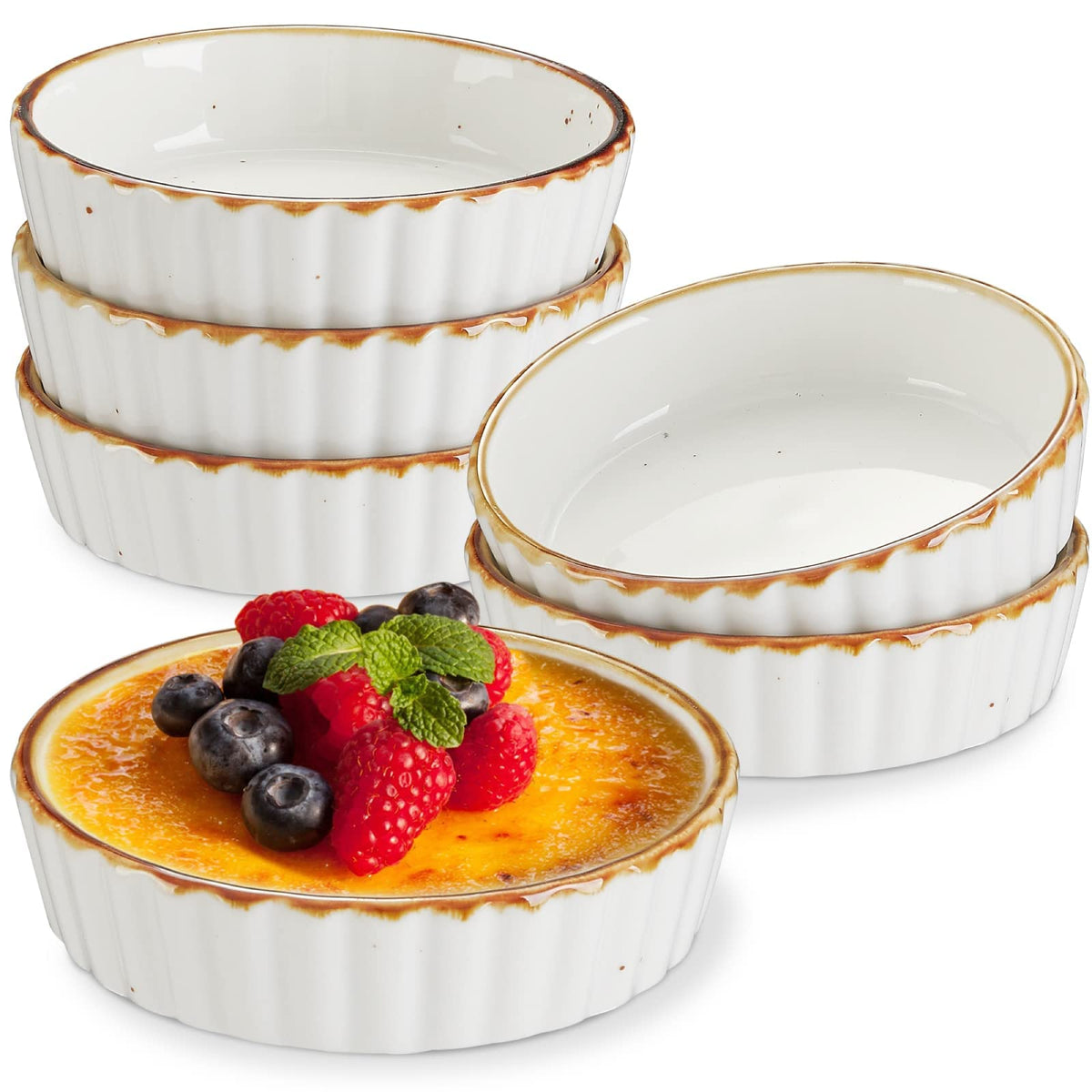 ONEMORE 4 oz ramekin for creme brulee with even surface and caramel-friendly finish.