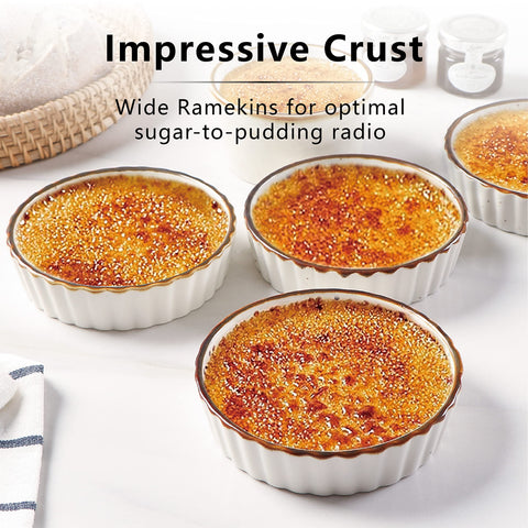 ONEMORE 4 oz ramekin with fluted edge supports even heat and easy gripping.
