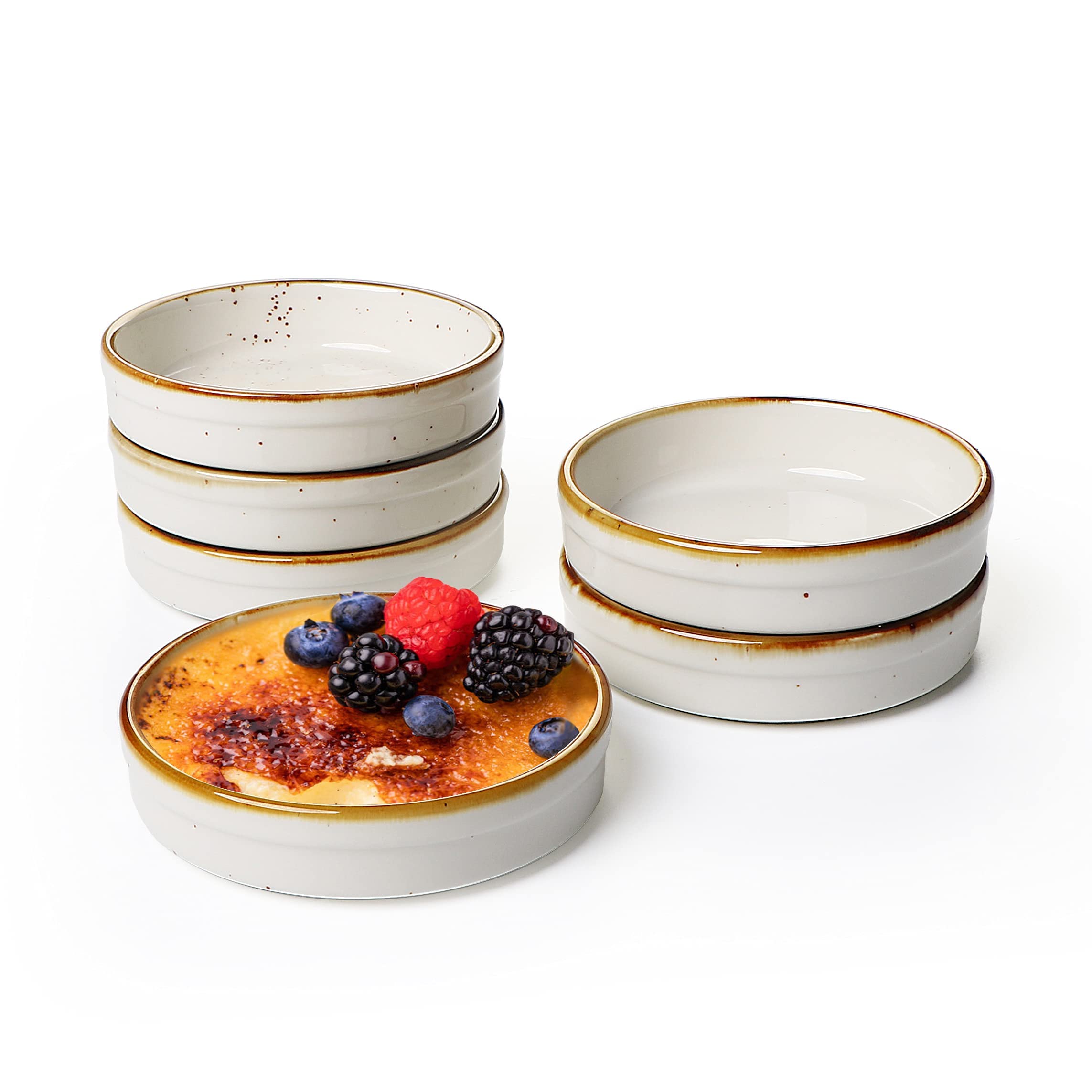 ONEMORE 4 oz ramekins, top view, ideal for individual desserts and elegant presentation.