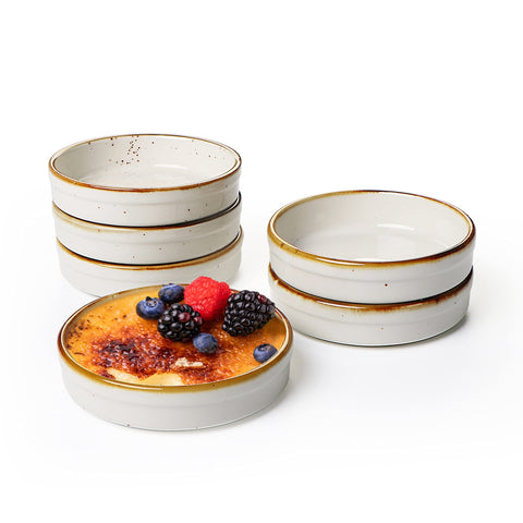 ONEMORE 4 oz ramekins, top view, ideal for individual desserts and elegant presentation.