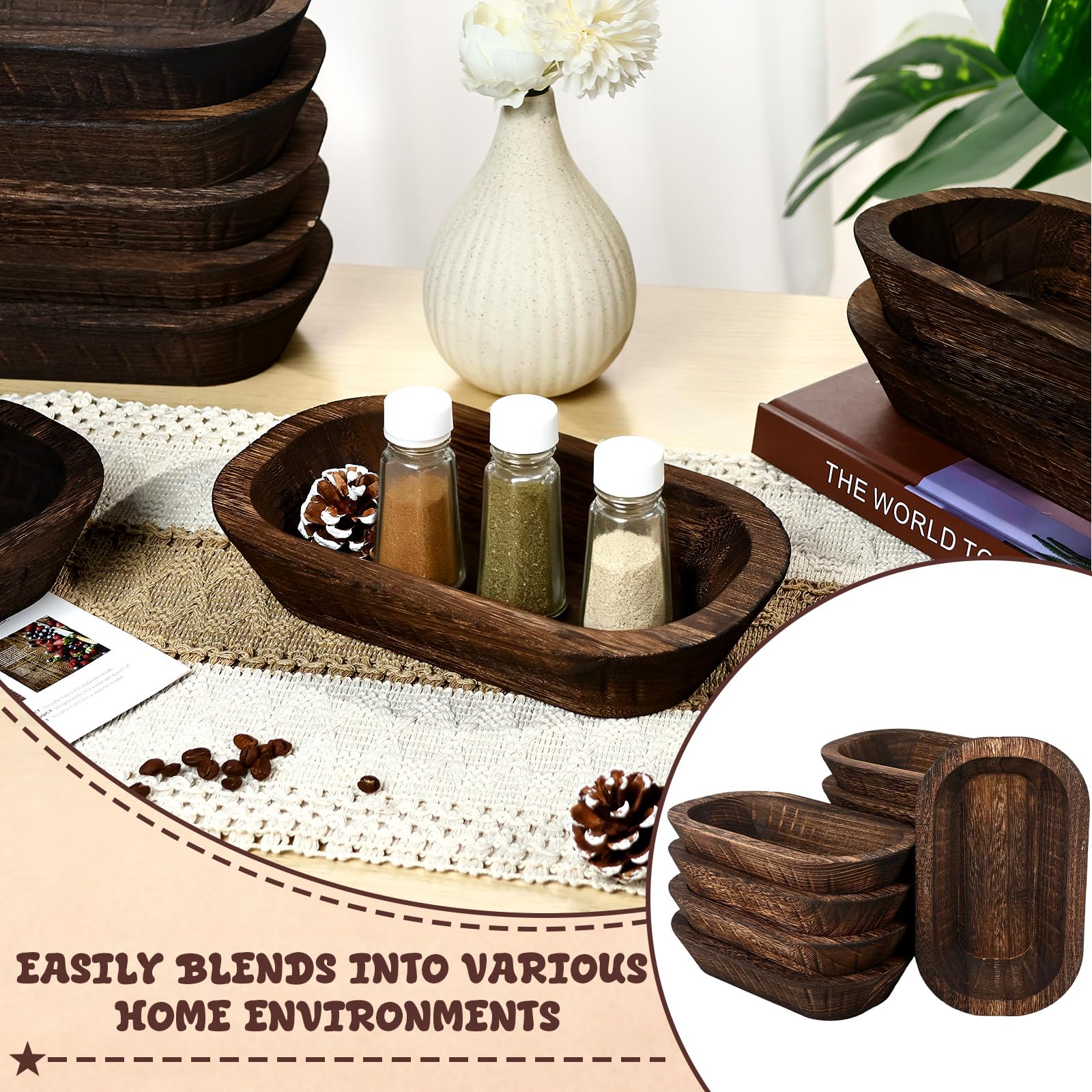 ONESIXEC bowls with subtle carving marks and natural texture for rustic decor.