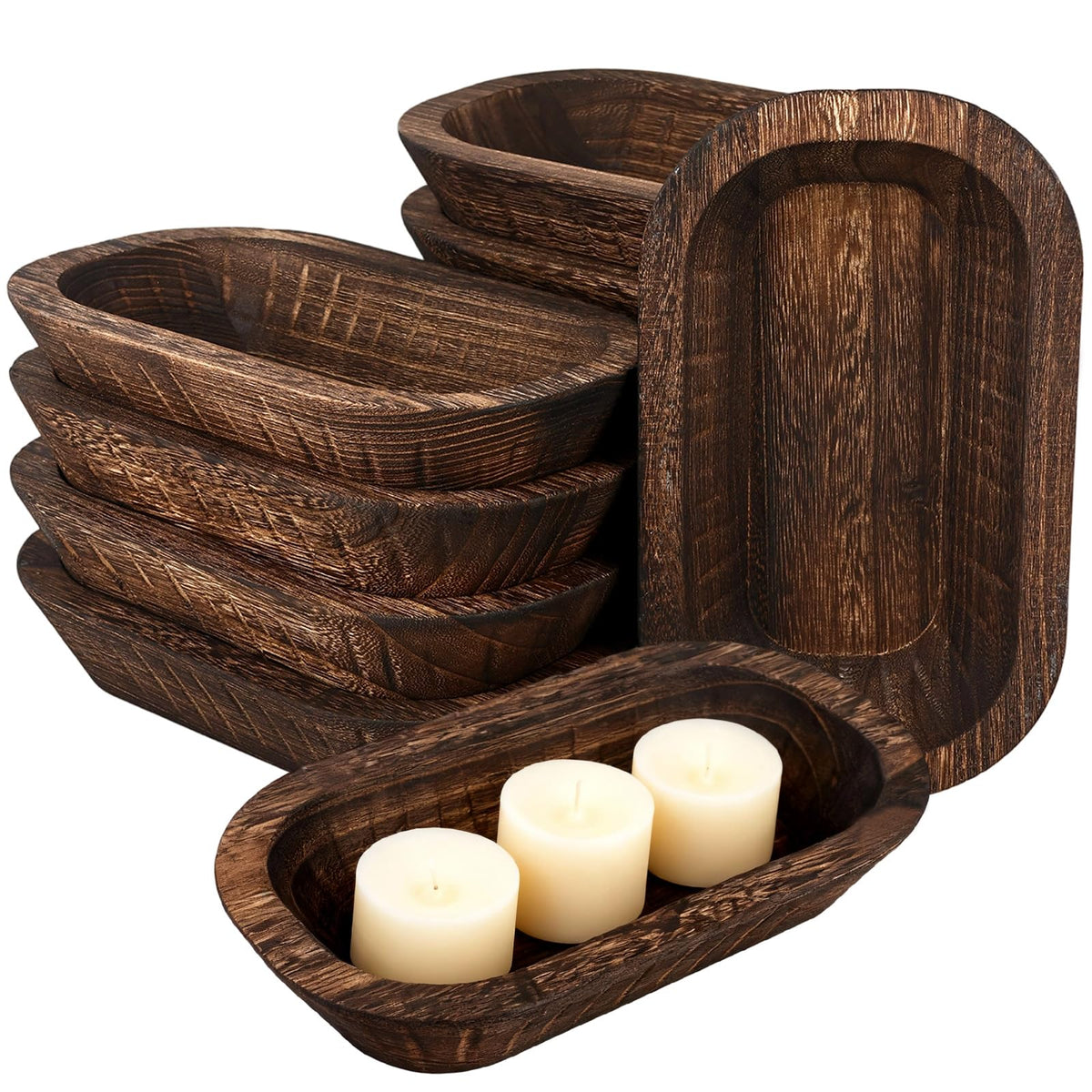 ONESIXEC wood bowls set viewed from above showing rustic texture and durable storage.