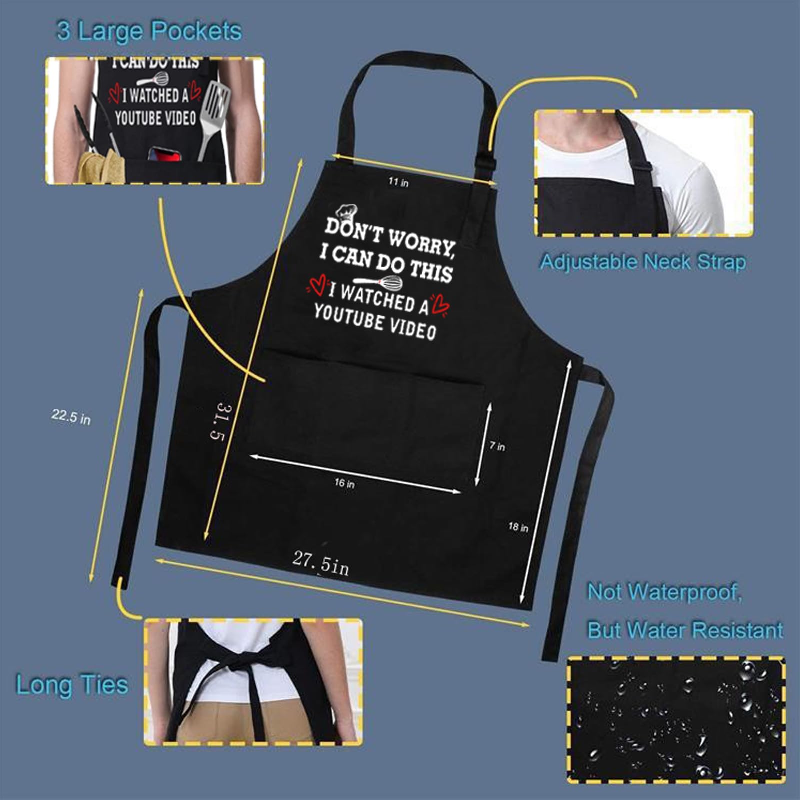 ONFAON Funny Apron showing stain resistant material ideal for spills