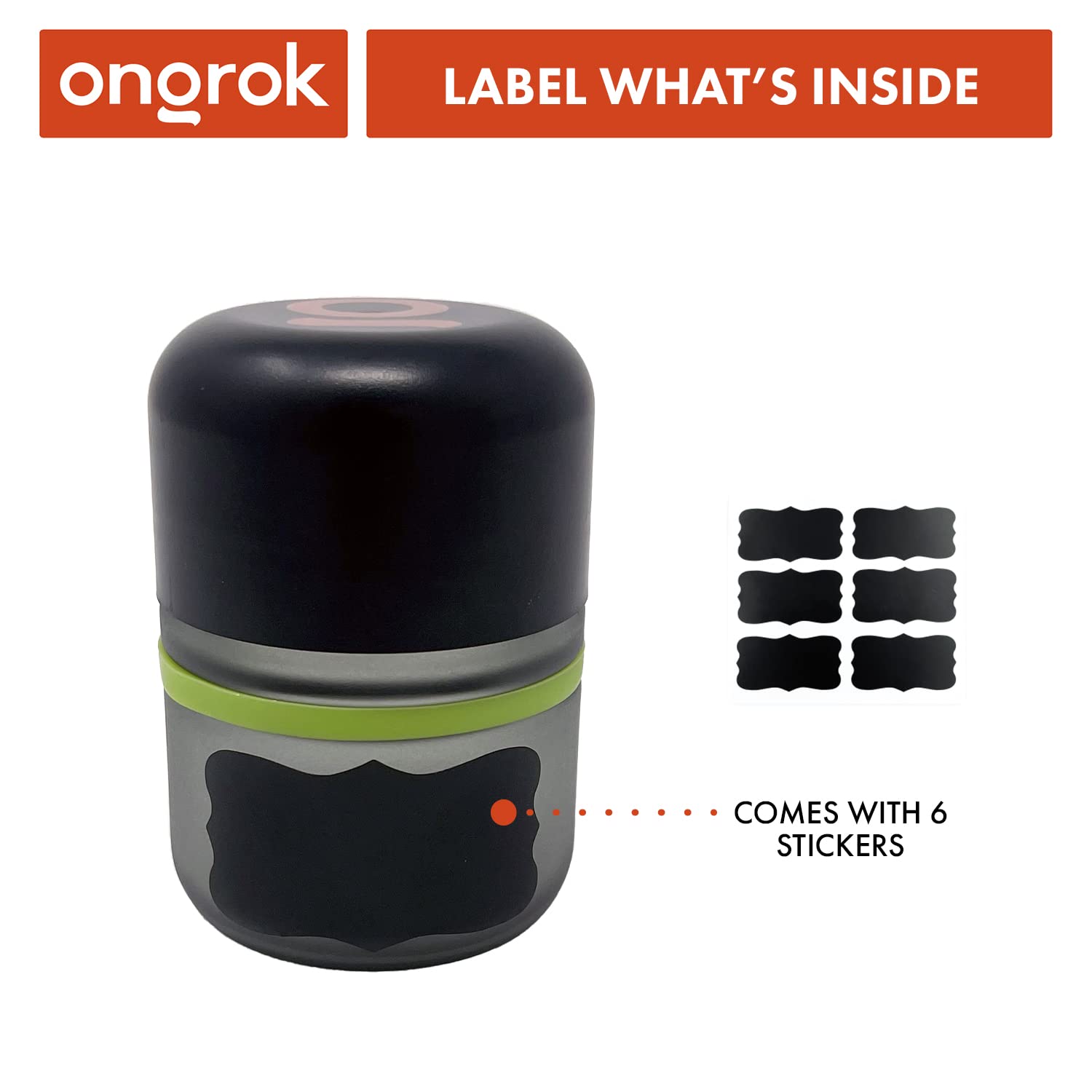 ONGROK chalkboard stickers on jars for labeling contents and expiry at a glance.