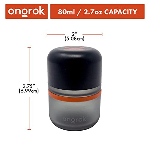 ONGROK glass storage jar 80ml lid close-up highlighting child-resistant design and airtight seal.