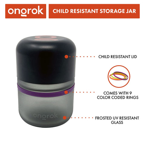 ONGROK jars with orange, purple, and green rings for easy organization and quick identification.