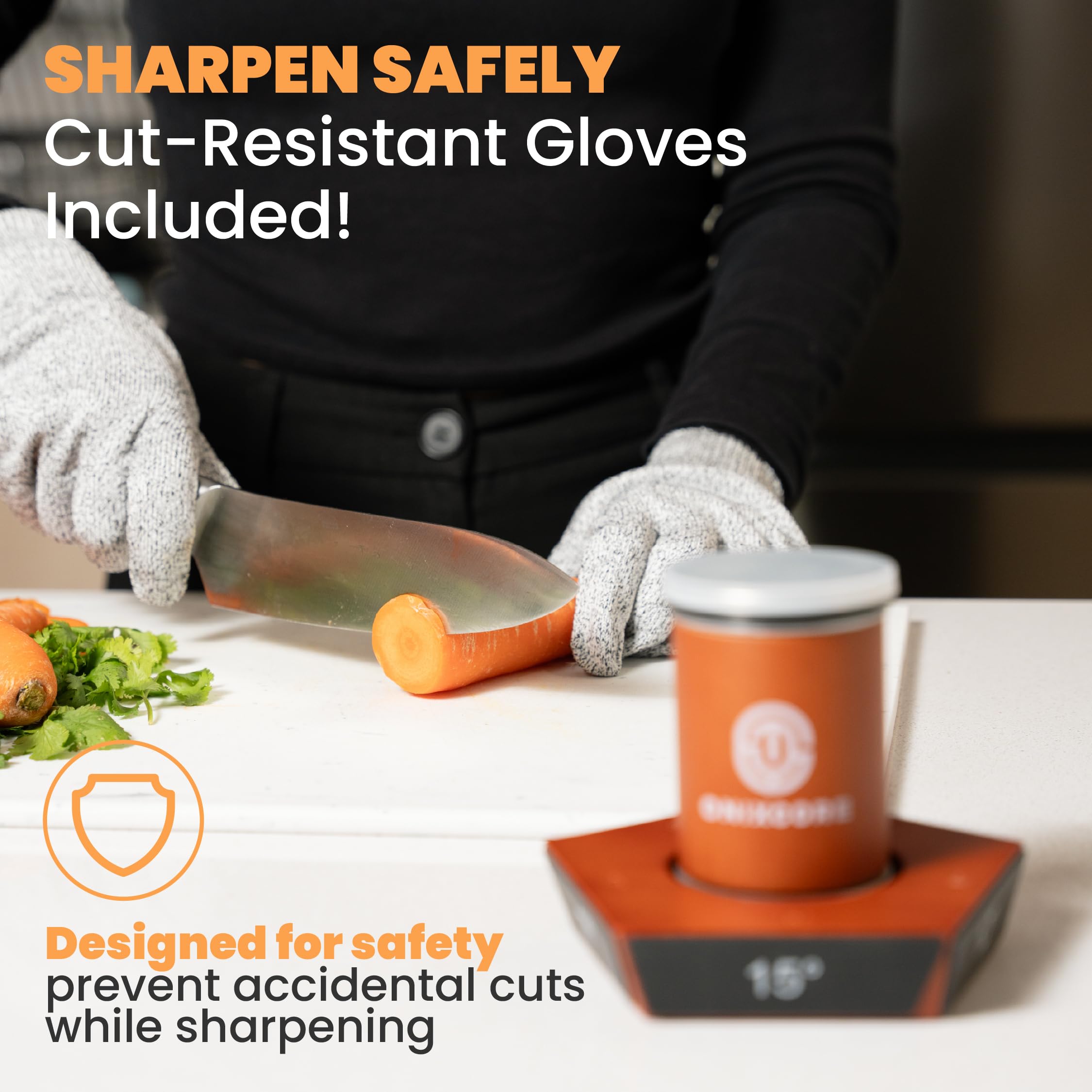 ONIXCORE magnetic sharpener keeps blades secure while you work.