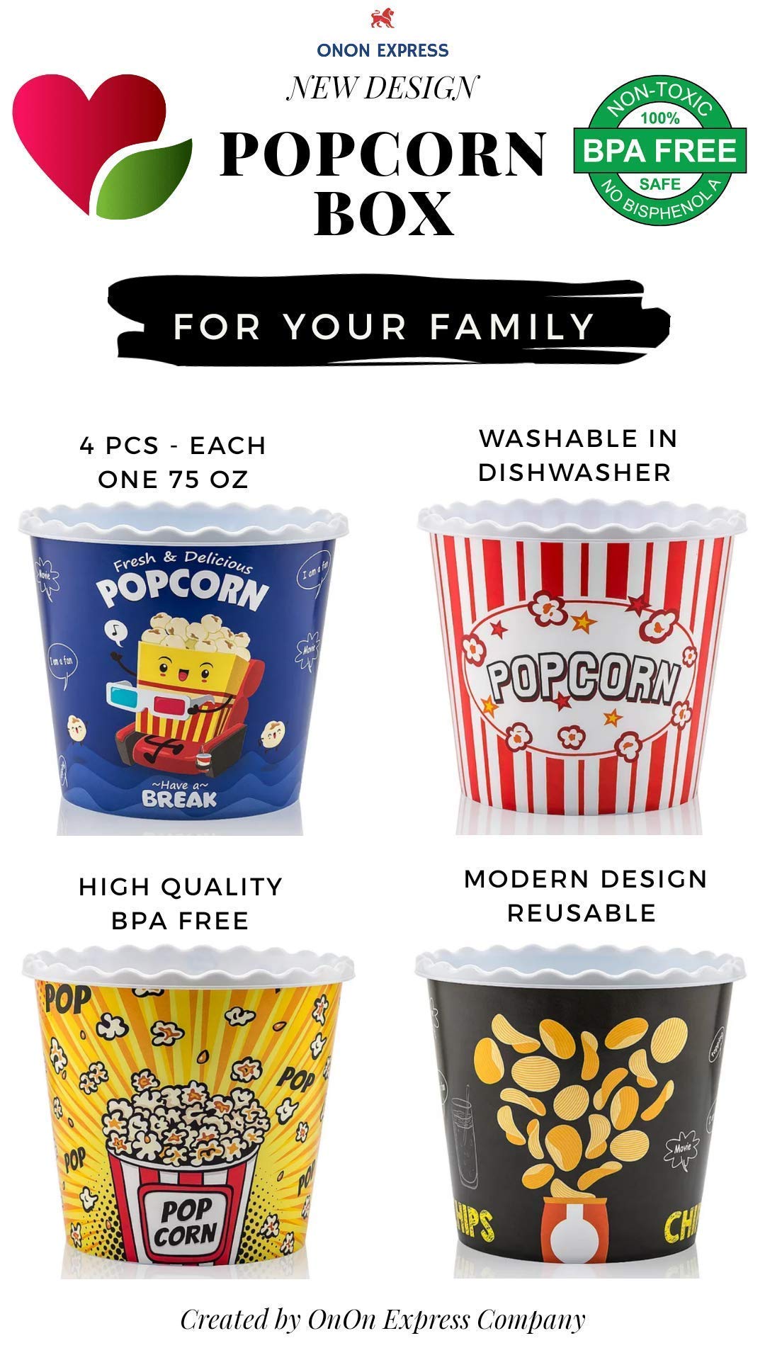 ONONEXPRESS popcorn box stackable for compact storage.