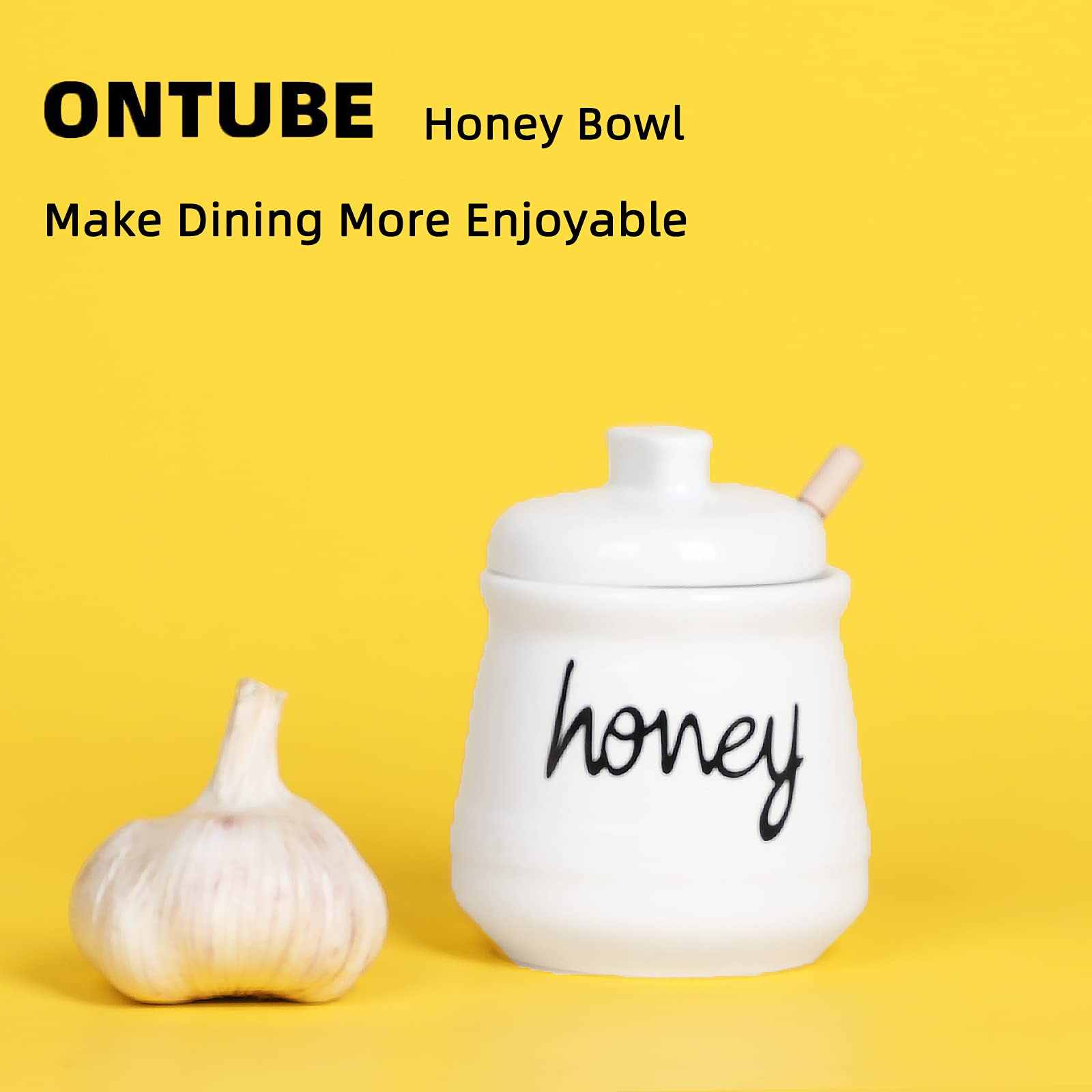 ONTUBE ceramic honey jar, dishwasher safe for easy weekly cleaning