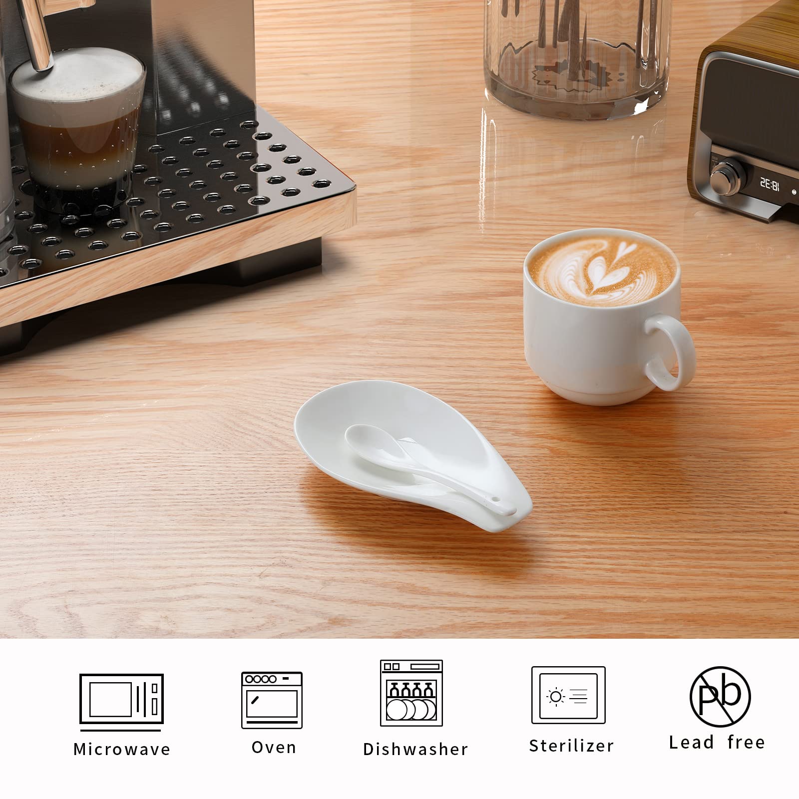 ONTUBE porcelain spoon rest used as a small sauce dish beside the plate.