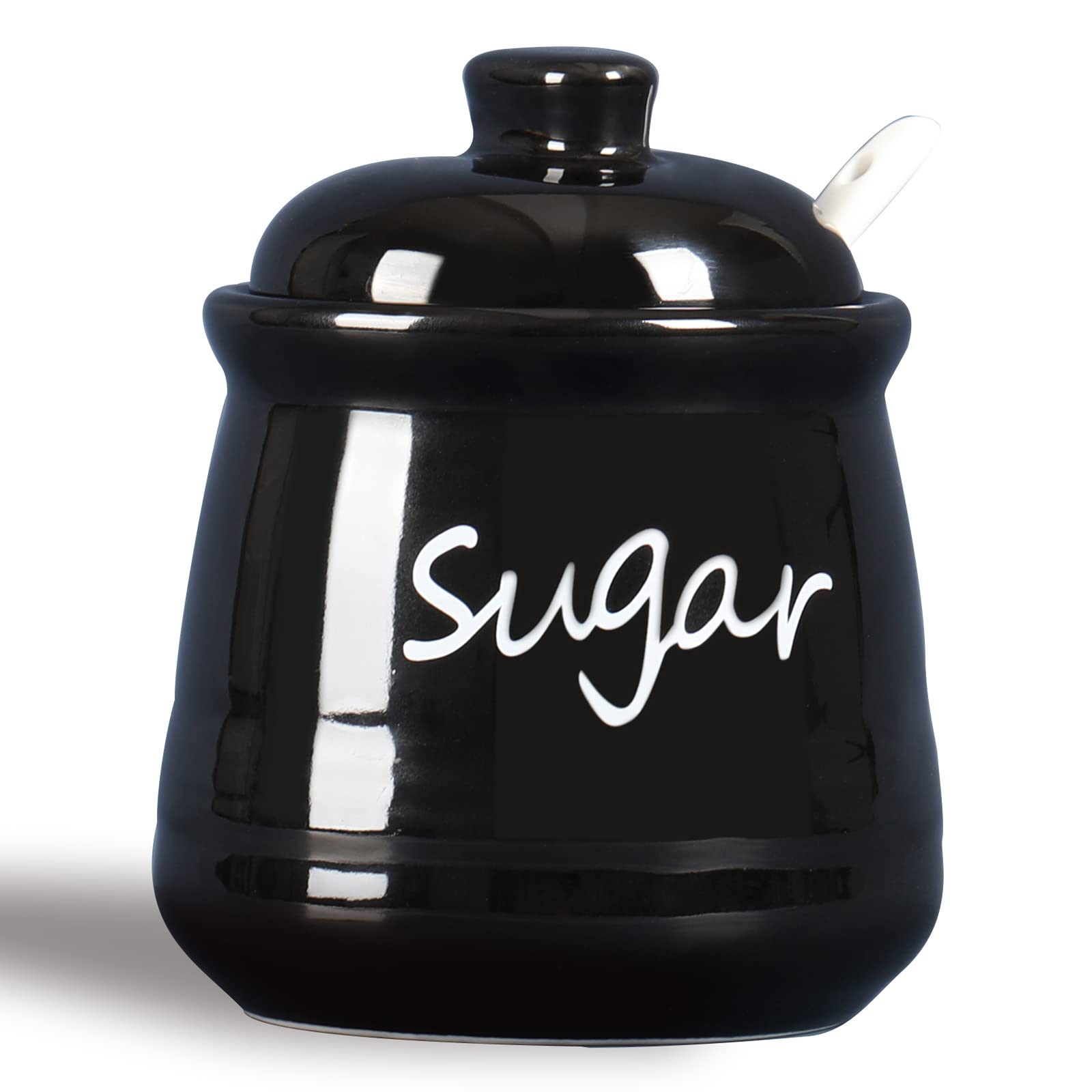 ONTUBE ceramic sugar bowl with lid and spoon in black, 12 oz capacity for everyday use.