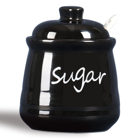 ONTUBE ceramic sugar bowl with lid and spoon in black, 12 oz capacity for everyday use.