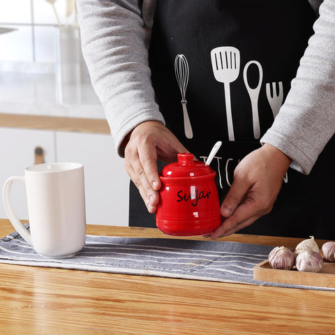 ONTUBE red sugar bowl front view showing lid and spoon