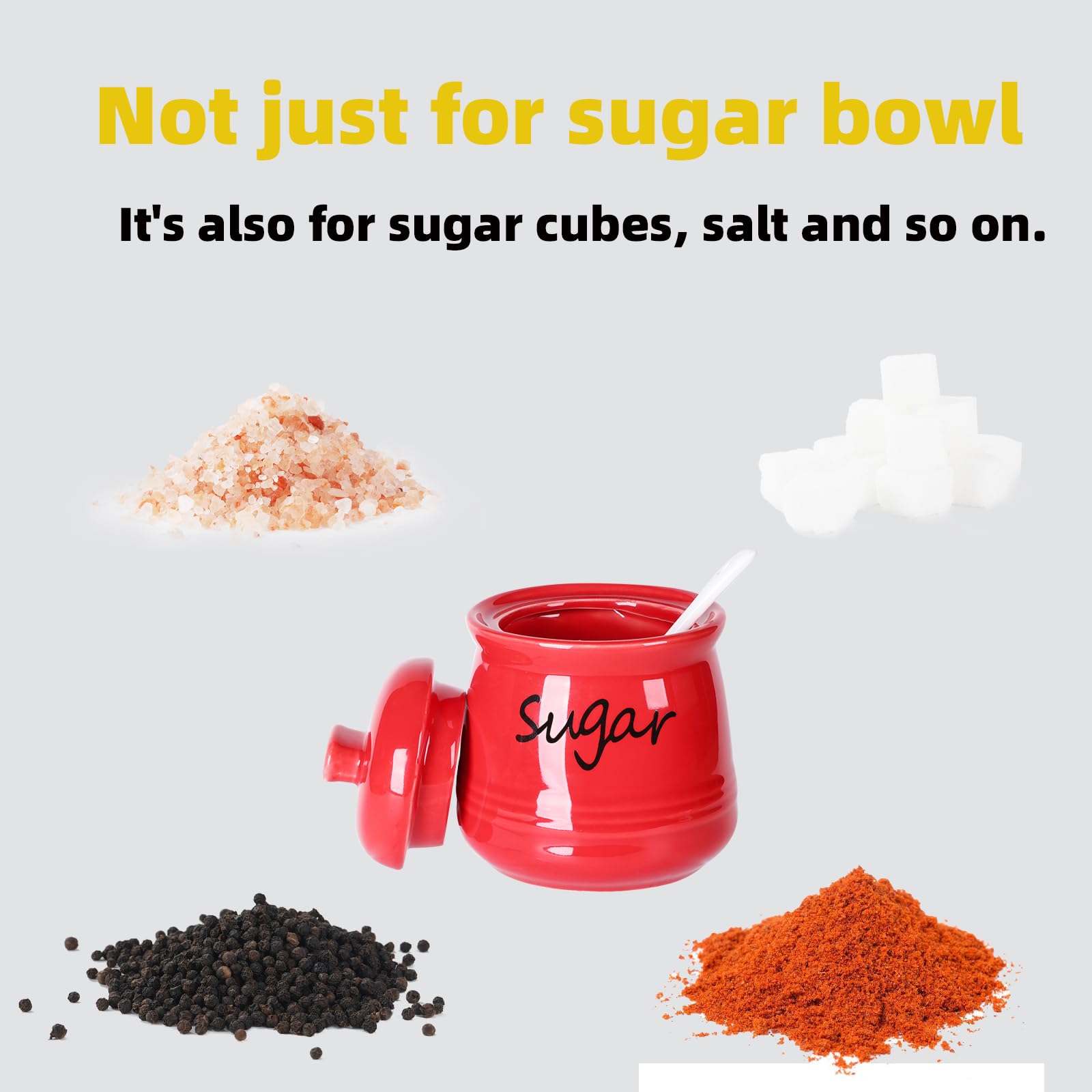 ONTUBE red ceramic sugar bowl with spoon inside for convenient serving