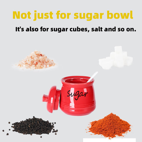ONTUBE red ceramic sugar bowl with spoon inside for convenient serving