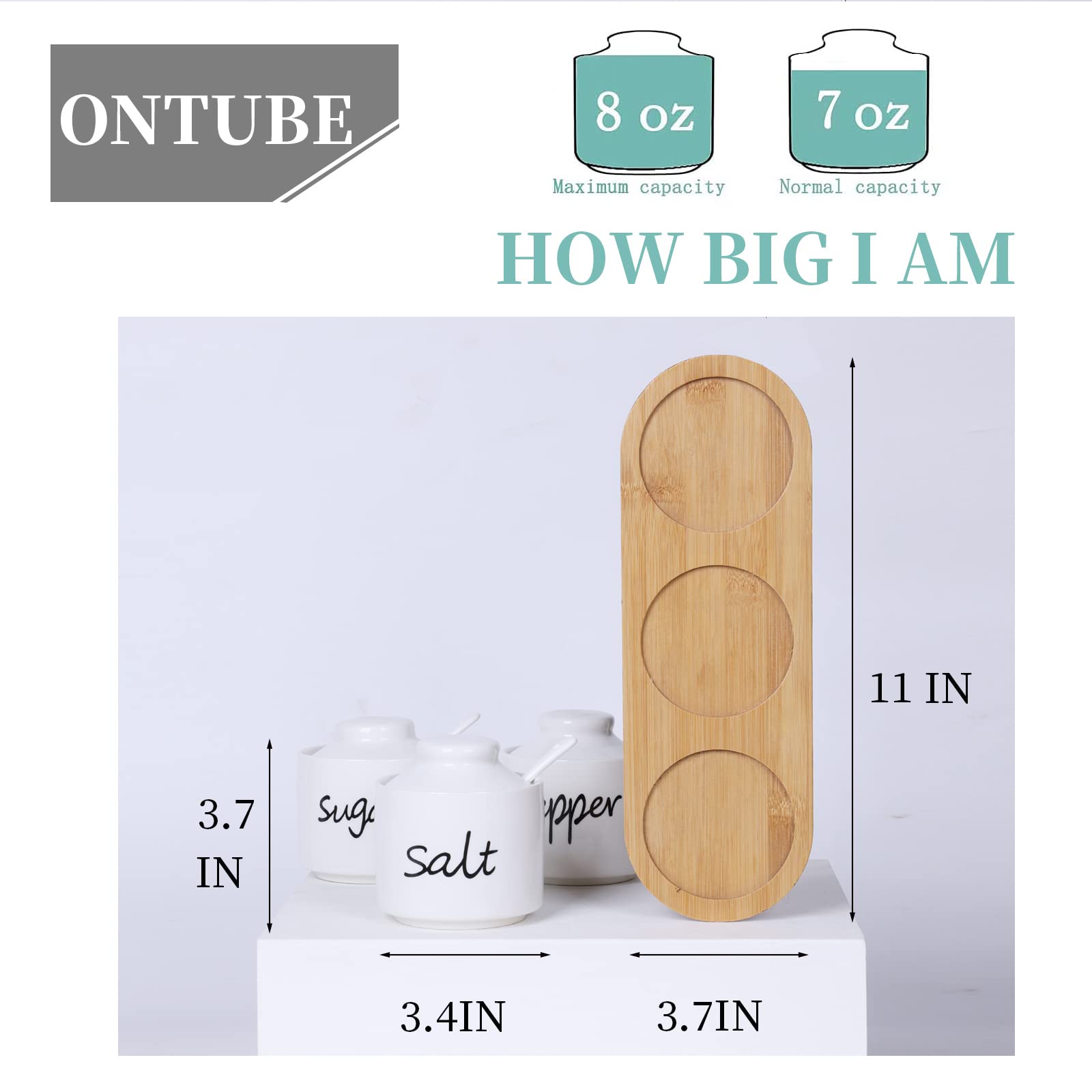 Close-up of ONTUBE ceramic condiment pots with lid and spoon for easy seasoning.