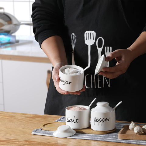 Elegant white ONTUBE Farmhouse porcelain jars suited for table or cafe.