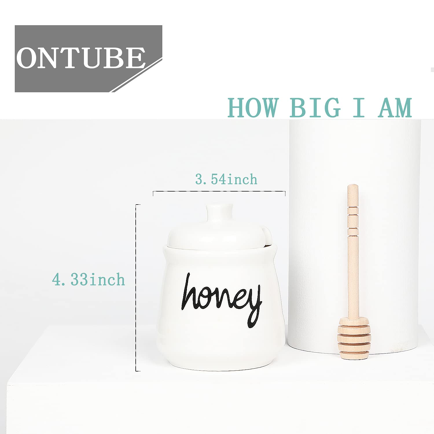 ONTUBE white ceramic honey pot with dipper—smooth glaze for quick cleaning