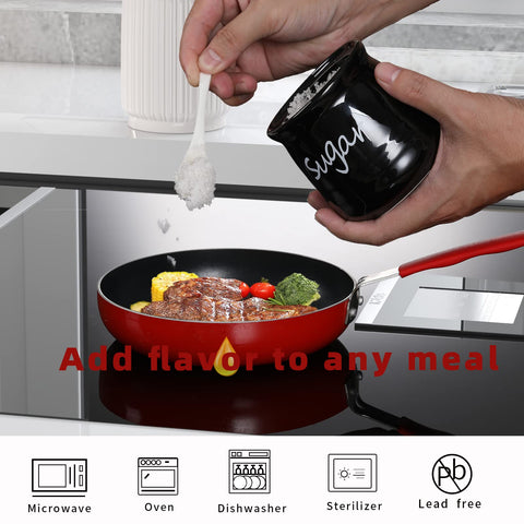 ONTUBE sugar bowl lid-spoon close-up in black showing smooth glaze and easy cleaning.