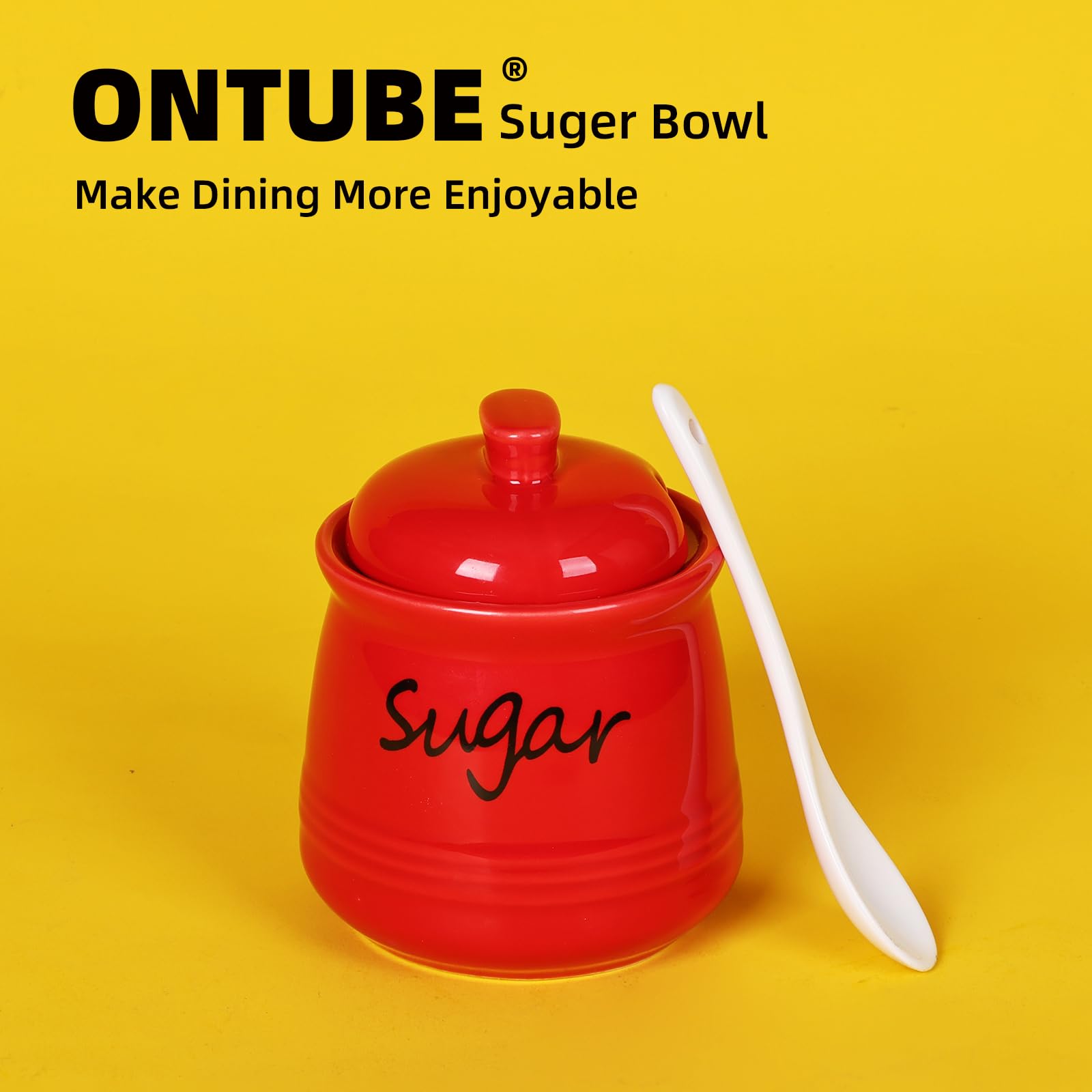ONTUBE red ceramic sugar bowl versatile for sugar, spices, or pepper