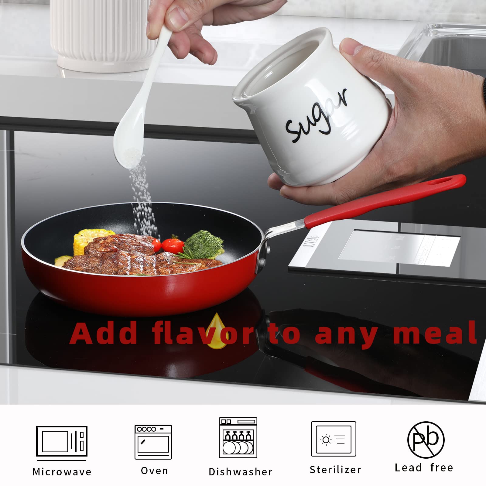 ONTUBE sugar bowl with spoon included in white for convenient serving.