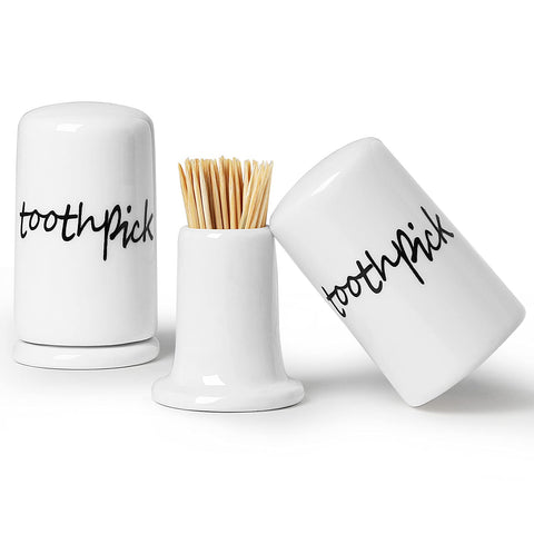 ONTUBE ceramic toothpick holder with lid, white, set of 2 for mess-free tables.