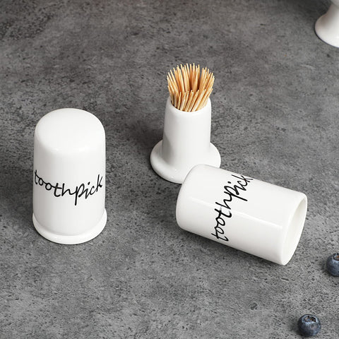 ONTUBE white porcelain toothpick holder fits kitchens and tables.