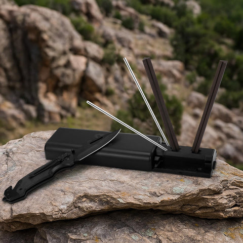 Onylraep Tri-angle Sharpener brown stones for aggressive sharpening.
