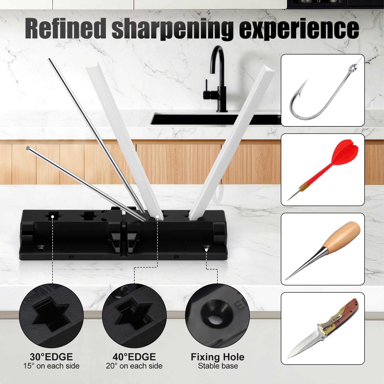 Onylraep Tri-angle Sharpener white stones for finishing a blade edge.