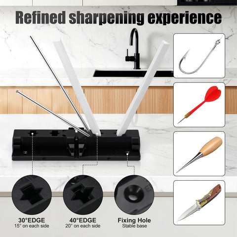 Onylraep Tri-angle Sharpener white stones for finishing a blade edge.