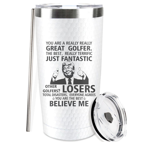 OOINQQ golf tumbler 20 oz with Trump motif for durable on-course hydration