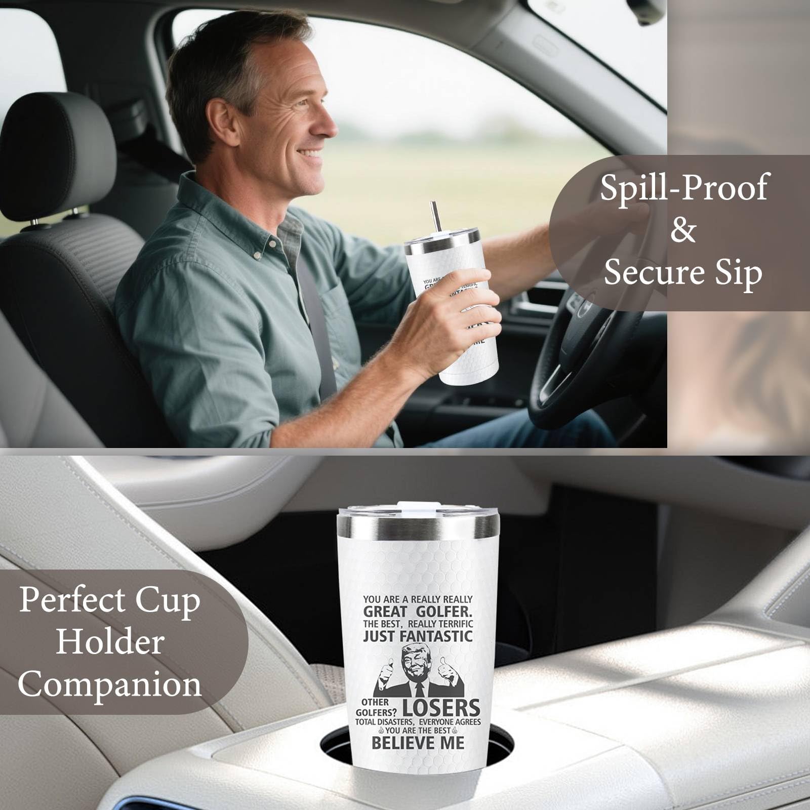 OOINQQ Trump golf tumbler lid with straw for easy sipping on greens