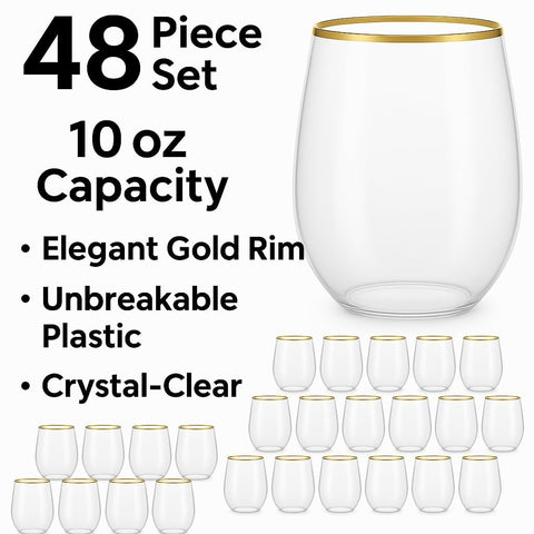 Oojami 10oz stemless glass with gold rim for elegant tastings.