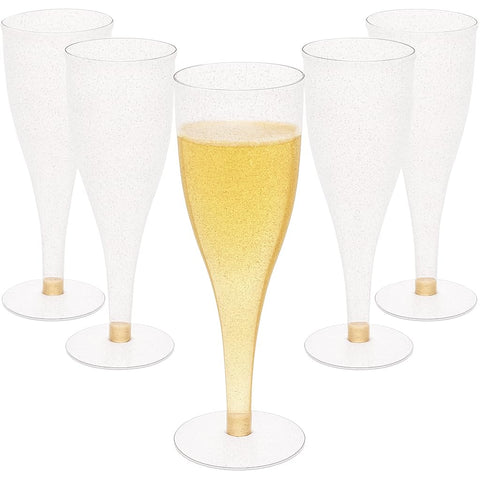 Oojami 30 disposable champagne flutes with crystal-clear bodies for elegant celebrations