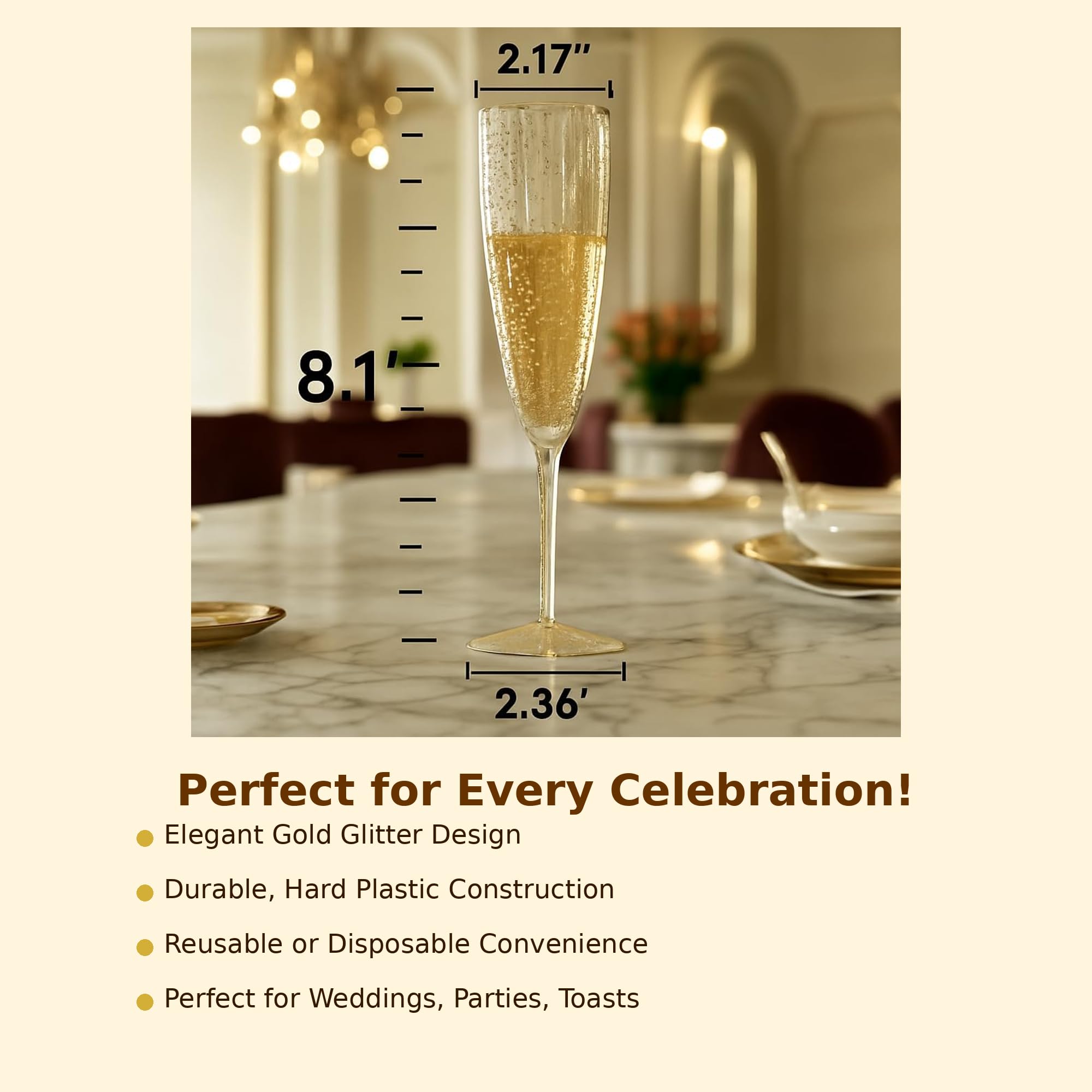 Oojami clear plastic champagne flutes with an elegant look for versatile settings