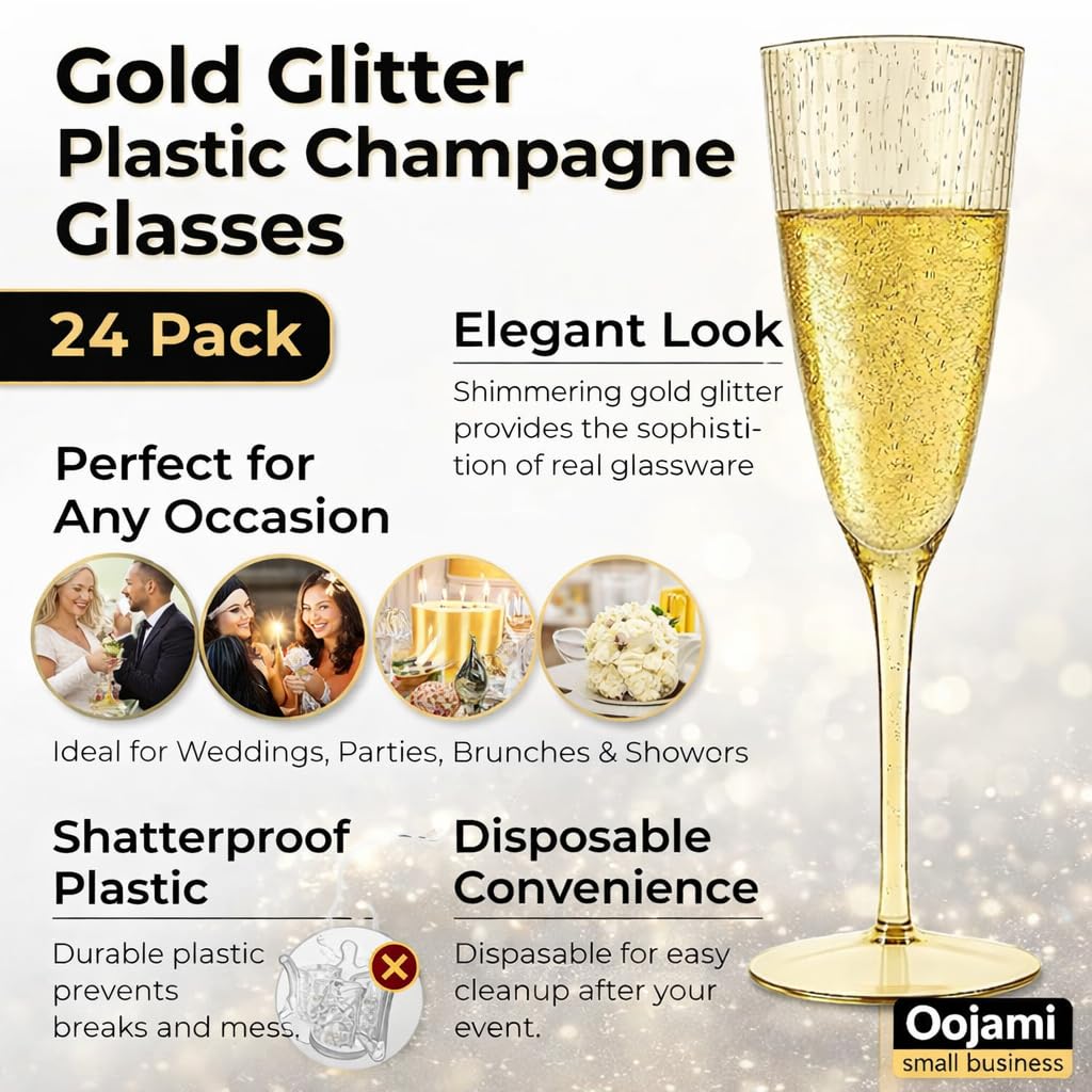 Oojami durable shatter-resistant plastic champagne flutes ideal for daily use and celebrations