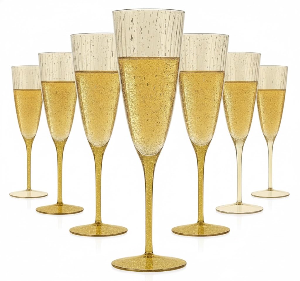 Oojami gold glitter 6oz champagne glasses for elegant toasts at parties and weddings
